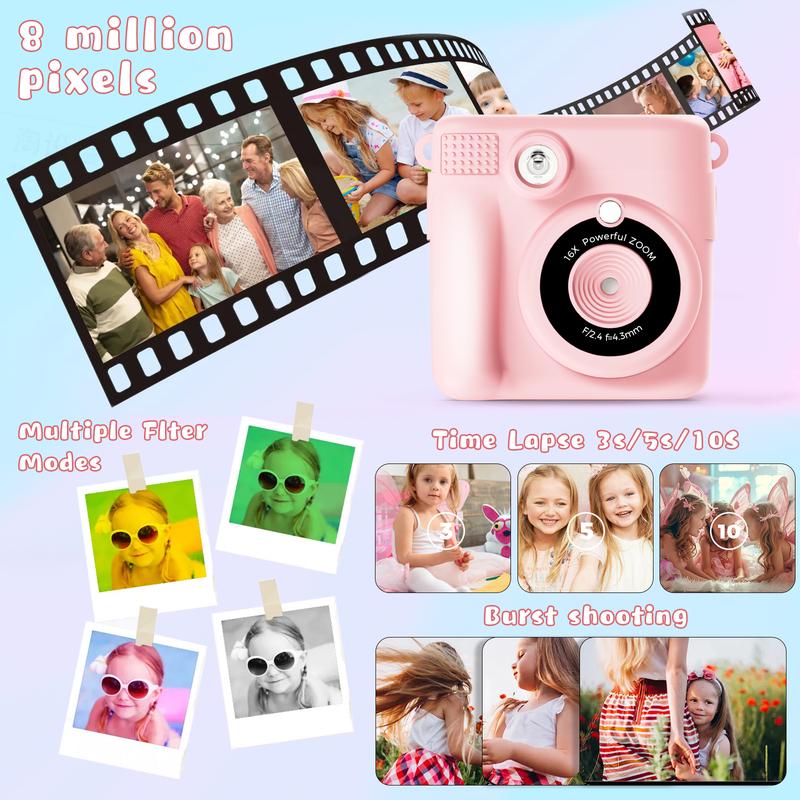 Kids Camera Instant Print with HD Video,Children Digital Camera Toys Gift for Girls Boys 3-12 Age, Portable Christmas Birthday Gifts, Toddler Toys