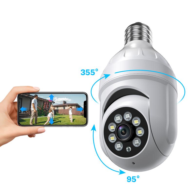 1080p Light Bulb Security Camera, 360° Panoramic Dome Cam,AI Human Detection, Color Night Vision, 2-Way Audio, Cloud Storage, Live View, 2.4G WiFi, Indoor Outdoor Surveillance lightbulb cam