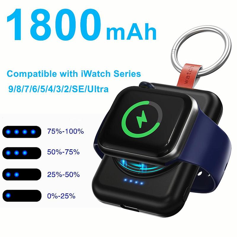 1800mAh Wireless Smartwatch Charger, USB Rechargeable Smartwatches Protable Charger for Outdoor Travel, Portable Charger for Smart Watch, Compact Power Bank for Apple Watch Series 9 8 7 6 5 4 3 2 SE Ultra