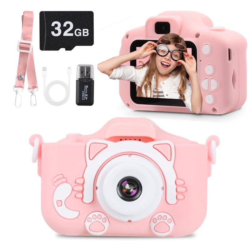 Kids Camera Toys for 3-12 Year Old Girls Boys,Children Digital Video Camcorder Camera with Cartoon Soft Silicone Cover, Best Chritmas Birthday Festival Gift for Kids - 32G SD Card Included ccd  camera