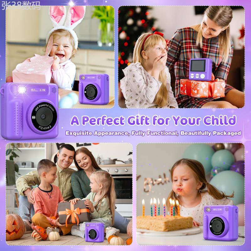 Kids Camera Instant Print, 12MP 1080P Digital Camera for Kids Age 3-12, Christmas Birthday Gifts for 4 5 6 7 8 9 10 Year Old Girls Boys, 32GB Toddler HD Video Camera Print Photos Portable Toy Charging Rechargeable