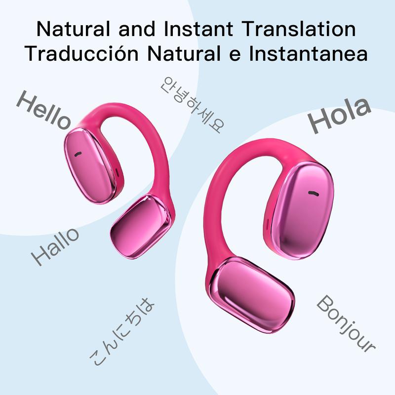 ZIHNIC S11 Open Ear AI Translation Headphones With Charging Case, Comfort Wireless Earbuds,Bluetooth V5.4,Hot Pink Instant Translation Earphones Support 135 Languages,AI Chat