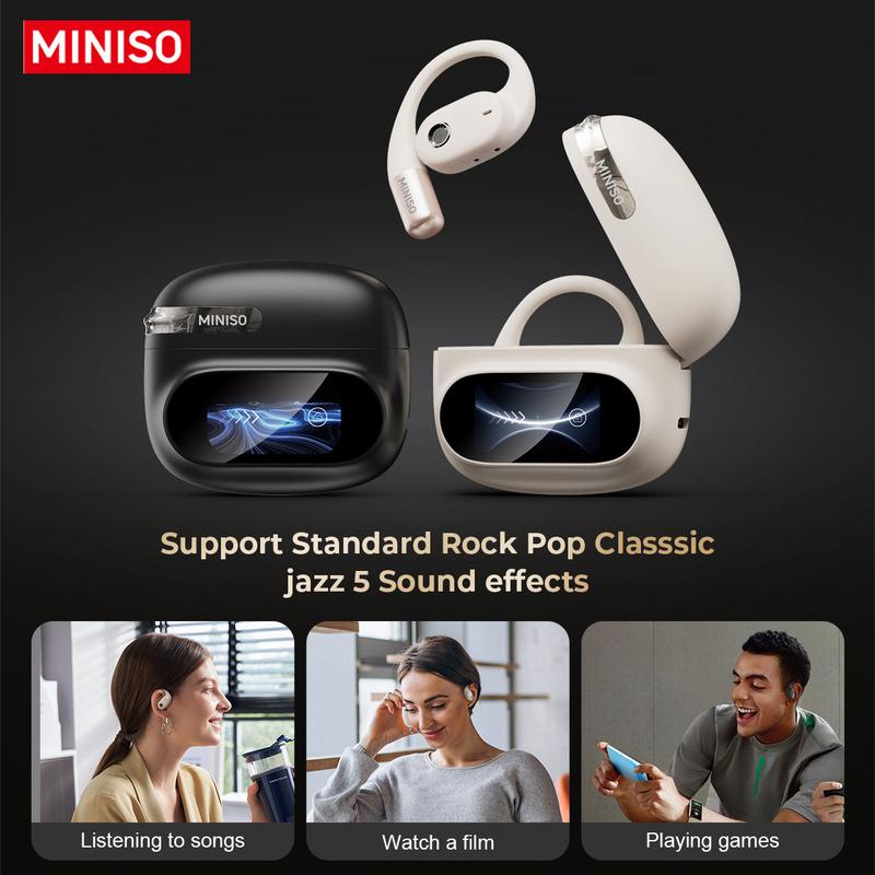 MINISO MS150 True Wireless Hanging Ear Bluetooth 5.4 headphone| HiFi Sound, Waterproof, Full Color Touch Screen, Noise Reduction, audio