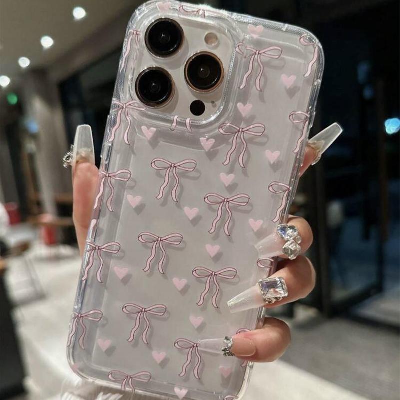 Bow Pattern Clear Phone Case, Cute Phone Protective Cover, Phone Accessory Compatible with iPhone 16 15 14 13 12 11 Plus Pro Pro Max