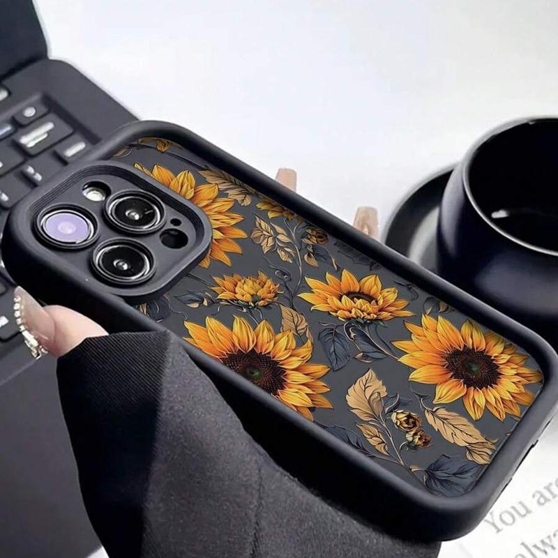 Sunflower Pattern Phone Case, Anti-drop Cellphone Protective Case, All-inclusive Shockproof Mobile Phone Cover for iPhone 11 12 13 14 15 Series, Fall Gift, Boyfriend Gift