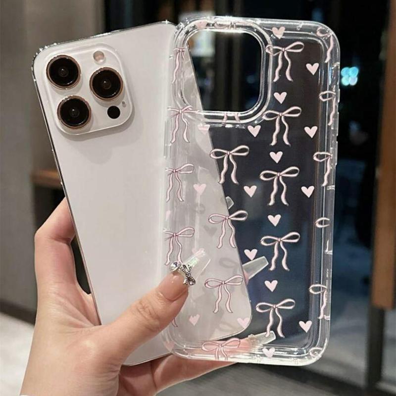 Bow Pattern Clear Phone Case, Cute Phone Protective Cover, Phone Accessory Compatible with iPhone 16 15 14 13 12 11 Plus Pro Pro Max