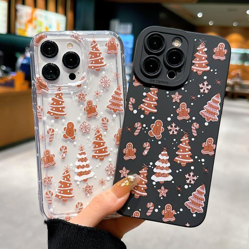 Cute Gingerbread Man & Christmas Tree Pattern Phone Case, Decorative Phone Protector Cover, Phone Accessories Compatible with iPhone & Samsung