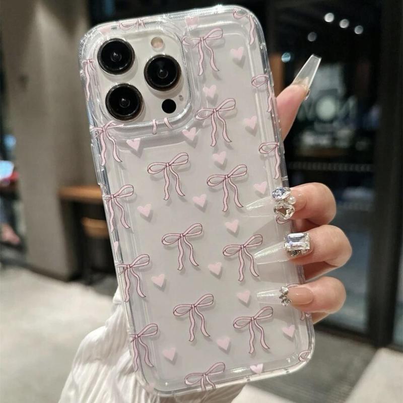 Bow Pattern Clear Phone Case, Cute Phone Protective Cover, Phone Accessory Compatible with iPhone 16 15 14 13 12 11 Plus Pro Pro Max