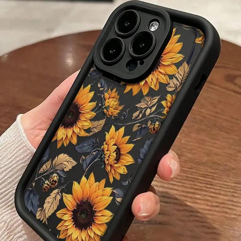 Sunflower Pattern Phone Case, Anti-drop Cellphone Protective Case, All-inclusive Shockproof Mobile Phone Cover for iPhone 11 12 13 14 15 Series, Fall Gift, Boyfriend Gift