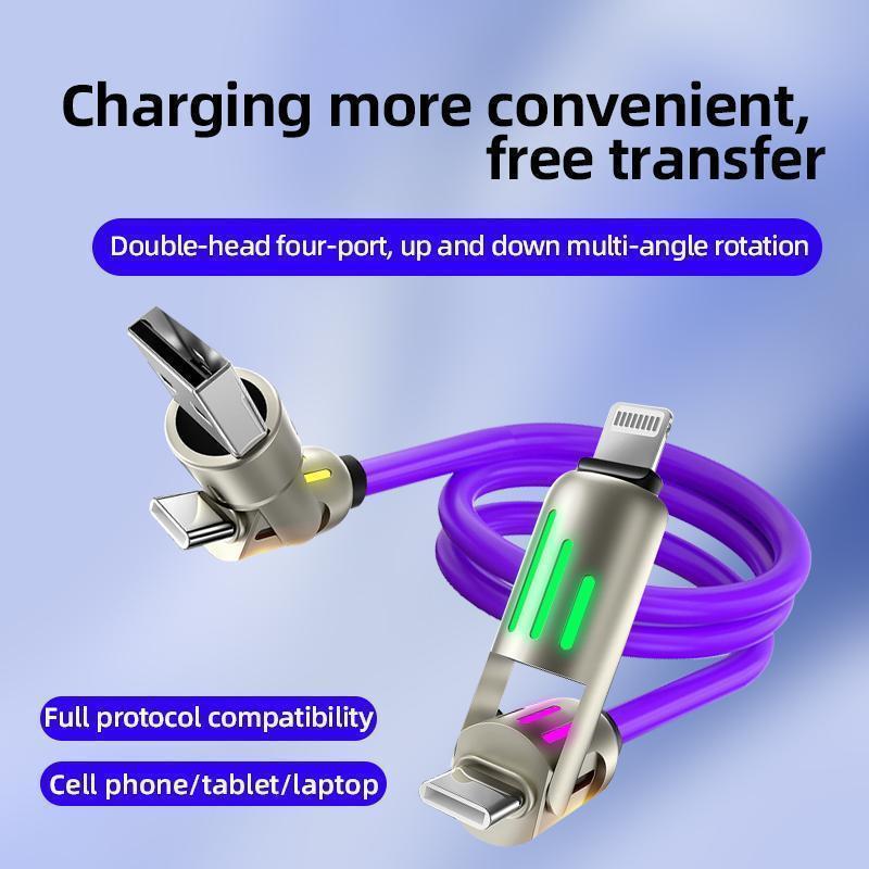 4-in-1 USB Charging Cable, fastcharging cable MAX 240W USB A+ TYPE C + Lightning Multi national aluminum alloy cable management 240W suitable for iPhone 15 14 Samsung Galaxy, Android Phones & Tablets iPad Pro Smartphone Cellphone Mobile Electronic