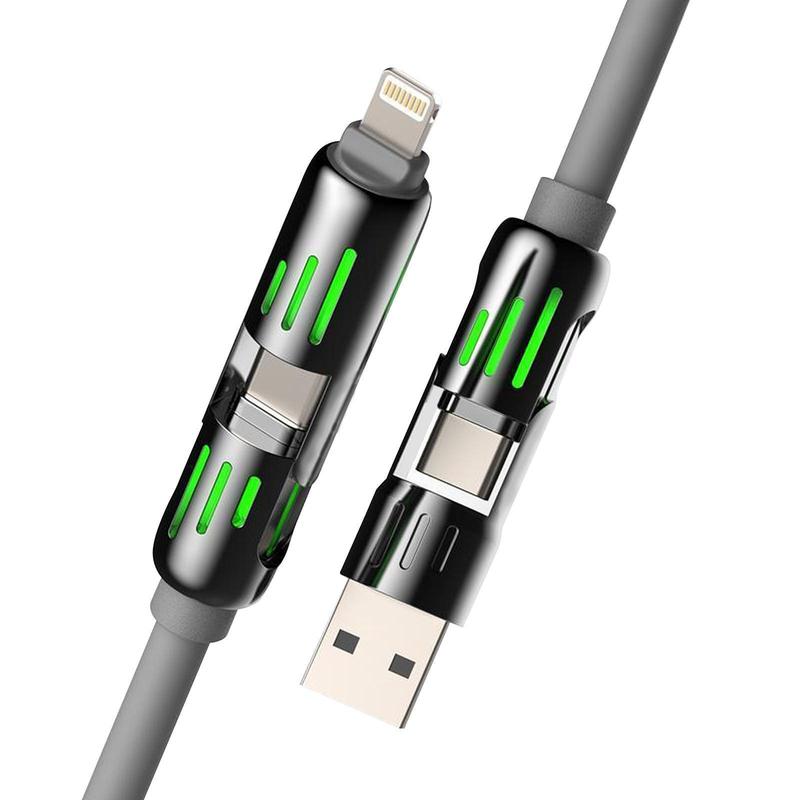 4-in-1 USB Charging Cable, fastcharging cable MAX 240W USB A+ TYPE C + Lightning Multi national aluminum alloy cable management 240W suitable for iPhone 15 14 Samsung Galaxy, Android Phones & Tablets iPad Pro Smartphone Cellphone Mobile Electronic