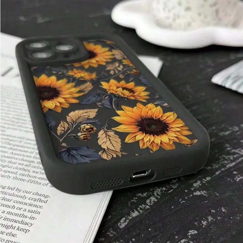 Sunflower Pattern Phone Case, Anti-drop Cellphone Protective Case, All-inclusive Shockproof Mobile Phone Cover for iPhone 11 12 13 14 15 Series, Fall Gift, Boyfriend Gift