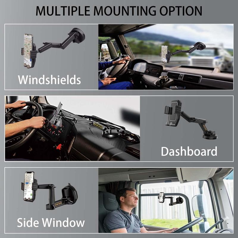 Truck Phone Holder Mount,Car Phone Holder,Dashboard Windshield Phone Holder 16.9 inch Long Arm,Super Suction Cup Compatible with Pickup Truck,Commercial Truck and All Phone