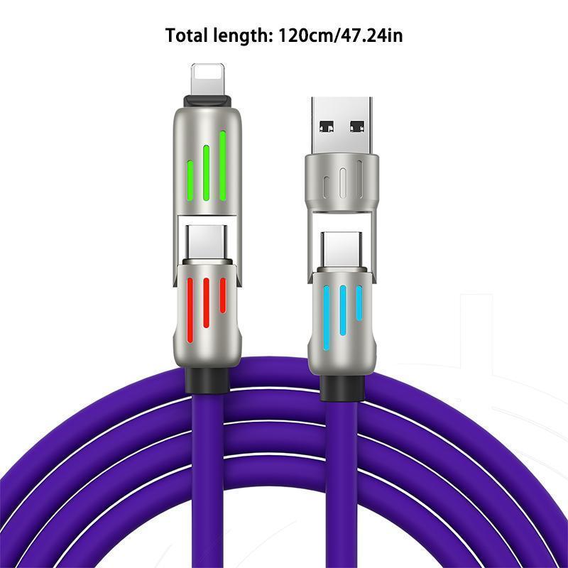 4-in-1 USB Charging Cable, fastcharging cable MAX 240W USB A+ TYPE C + Lightning Multi national aluminum alloy cable management 240W suitable for iPhone 15 14 Samsung Galaxy, Android Phones & Tablets iPad Pro Smartphone Cellphone Mobile Electronic