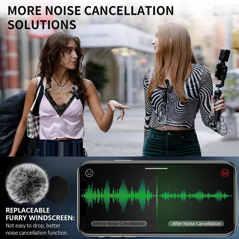 Fall Wireless Lavalier Microphone, Rechargeable Microphone, Cordless Omnidirectional Condenser Recording Mic for Video Recording, Teaching, Interviews