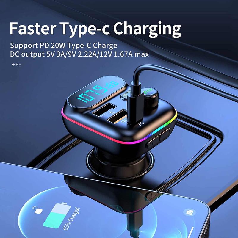 Multifunctional Car MP3 Player, 1 Box Car Charger with LED Display, PD & QC Fast Charging FM Transmitter, Bluetooth-compatible Car Charger for Music Playing