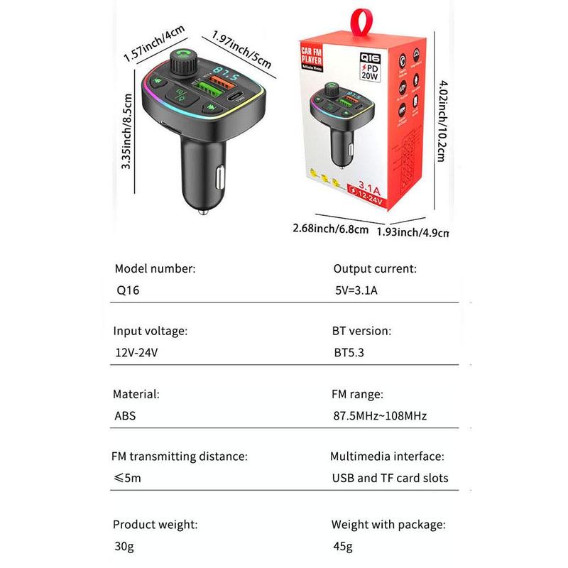 Car Wireless MP3 Music Player, Car FM Radio Transmitter with Built-in Noise Cancelling Microphone, Multifunctional Car Electrical Appliances