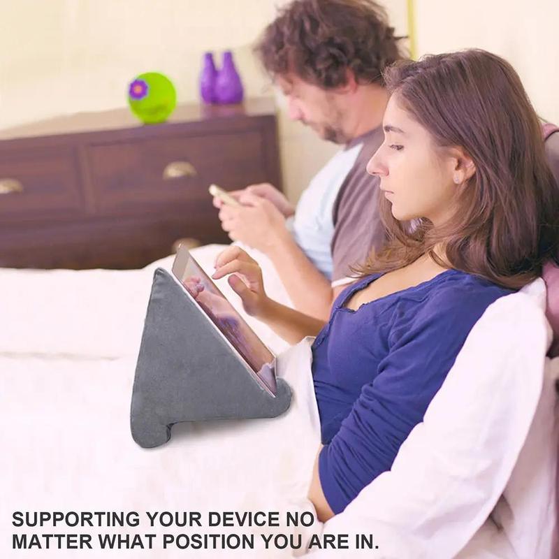 Portable Tablet Holder, Adjustable Soft Sponge Tablet Stand with Storage Net, Multifunctional Tablet & Phone Holder for Home & Office