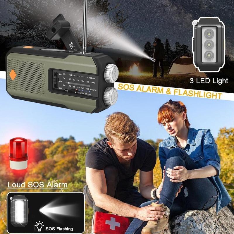 Emergency Hand Crank Radio, AM FM NOAA Portable Weather Radio with Phone Charger, Solar Powered USB Charged Radio for Indoor Outdoor Camping, SOS Alarm