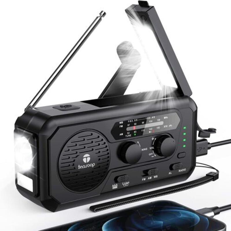 5000mAh Solar Hand Crank Emergency Radio - Portable Weather Radio Hand Crank, Solar Powered, AM FM NOAA Radio with Flashlight, Reading Lamp, SOS Alarm, and Cell Phone Charger