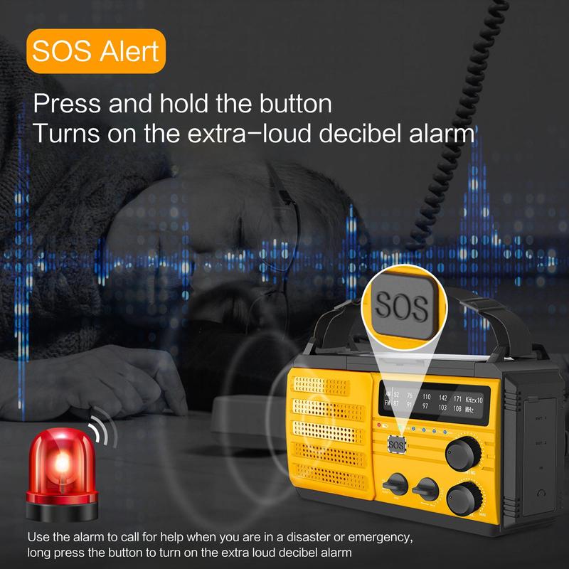 Solar Powered Hand Crank Radio with 3 Modes Flashlight & 2 Modes Reading Light & AM FM Radio Function & SOS Alarm, Suitable for Outdoor Emergencies