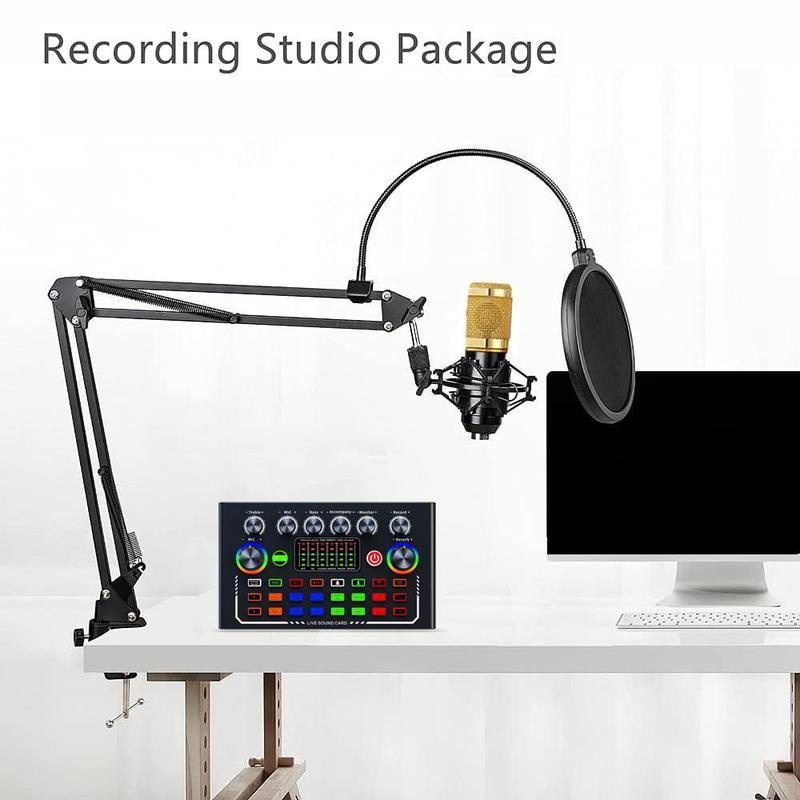 USB External Recording Audio Mixer, Sound Card Microphone Kit, Condenser Mic Set, Audio Live Streaming Kit, Professional Audio Mixer for KTV & Home, Podcast Accessories