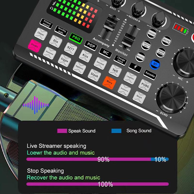 Sound Card Audio Mixer Kit, 1 Set Microphone & Audio Interface & Audio Mixer, Mixer Equipment, Professional Audio Mixer Kit for Podcasting, Recording, Gaming, Live Recording