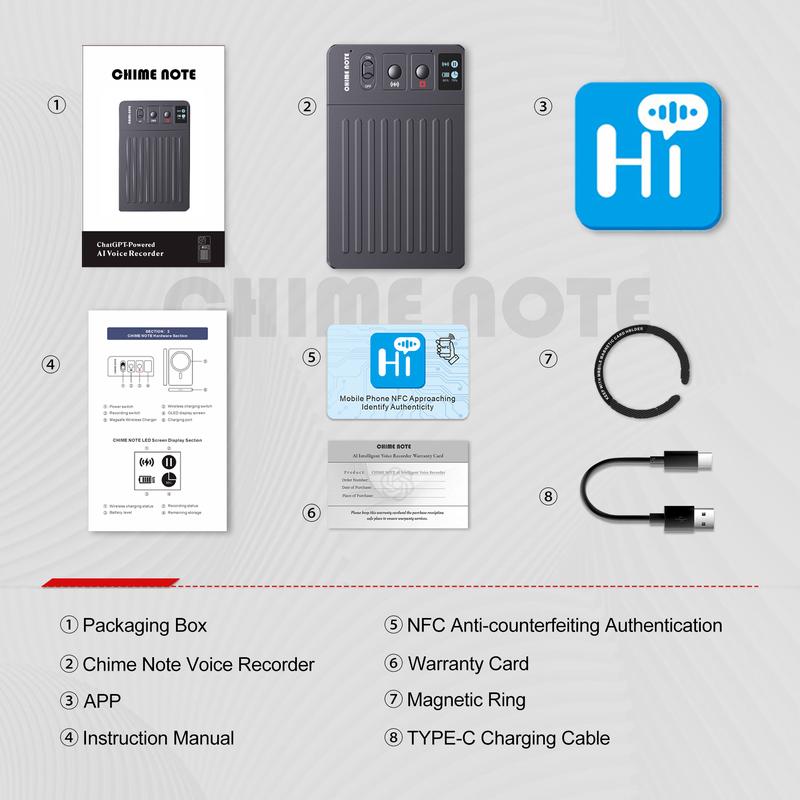 CHIME NOTE AI Voice Recorder Empowered by ChatGPT,Ai Recording Device. Free Audio Transcription&MagSafe Wireless Charging&Real-time Translation