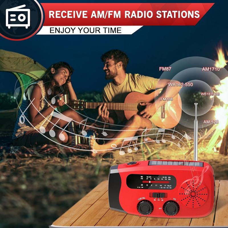 2000mAh Solar Hand Crank Emergency Radio, AM FM NOAA with LED Flashlight, for Hurricane Preparedness & Outdoor Survival Solar Hand