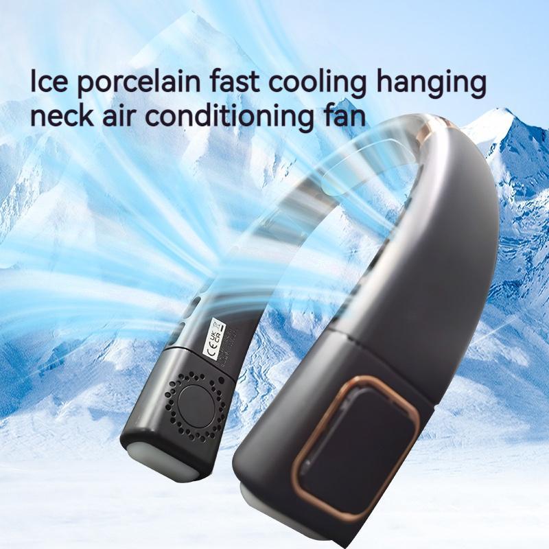 USB Rechargeable Neck Hanging Air Conditioning Fan, 5-speed Adjustable Neck Fan with LED Digital Display, Durable Cooling Fan with LED Light, Suitable for Office, Bedroom, Outdoor Travel & Camping