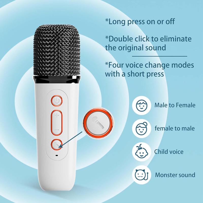 Portable Karaoke Machine with 2 Wireless Microphones, Mini Karaoke Machine with LED Lights, Bluetooth Speaker, Support TF Card, AUX Input Singing Toys for Kids Adults Home Birthday Party (White)