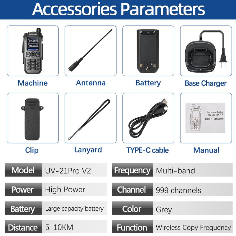 Baofeng UV-21 Pro V2 Air Band Walkie Talkie Wireless Copy Frequency AM Type-C Long Range Upgrade UV-5R Ham Radio