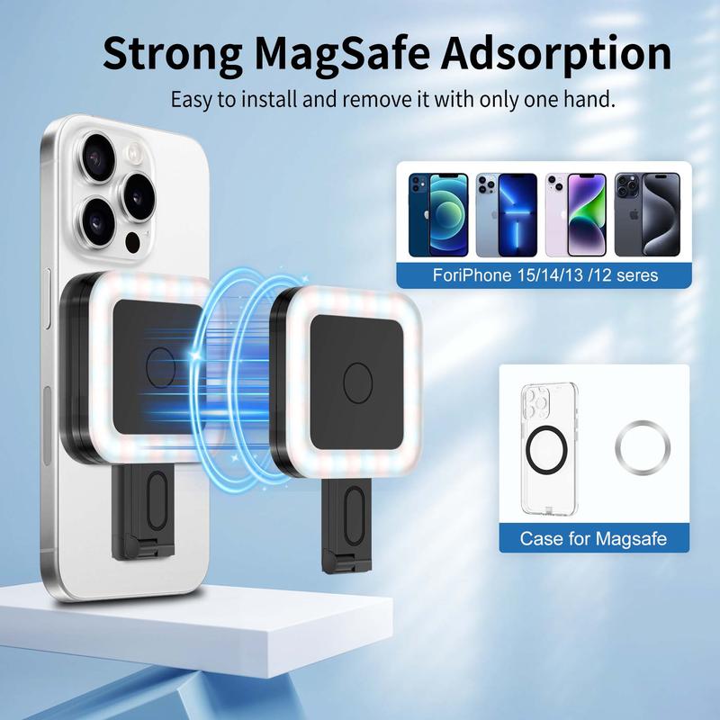 360° Magnetic Selfie Square Light for Magsafe, LED Portable Pocket Light, Live Broadcast & Photography Makeup Light for iPhone Smartphone, Suitable for Vlogs Video Conference