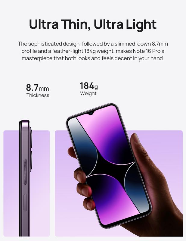 Note 16 Pro NFC Unlocked NFC Mobile Cellphones,  12GB+ 128GB, 4400 mAh Battery, 6.52 ''FHD Display , Android 13, 50MP + 8MP,  8-Core Processor, Dual Sim  4G LTE Smartphone, Splash Proof,Fingerprint &Face Unlock -Purple,Black,Blue US Version