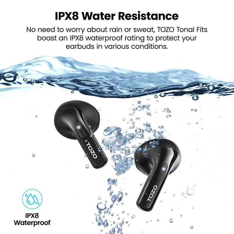 TOZO T21 Earbuds, 5.3 Bluetooth Headphone, Sem in Ear with Dual Mic Noise Cancelling, IPX8 Waterproof, Stereo Sound with Power Display Charging Case Black Audio Connection Digital Headset Workout Electronic Audio Connection wireless earphone app control