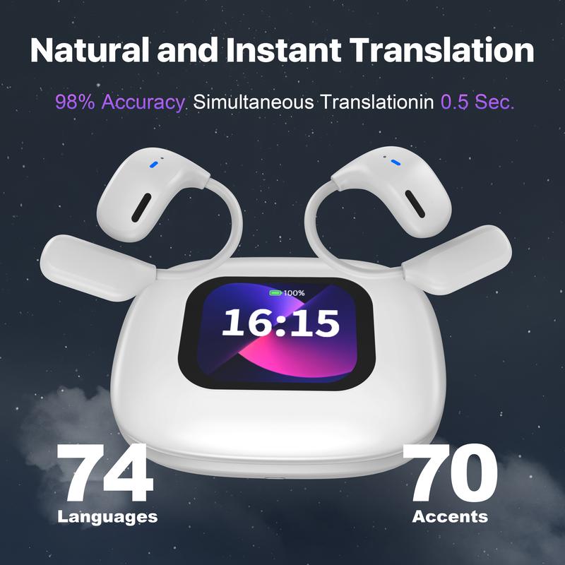 Smart Translation Earbuds – Supports 144 Languages Translation, AI Q&A, High-Quality Sound, Perfect for Business Travel & Leisure Ideal for international travel, with high-quality sound and real-time translation, ensuring smooth communication worldwide