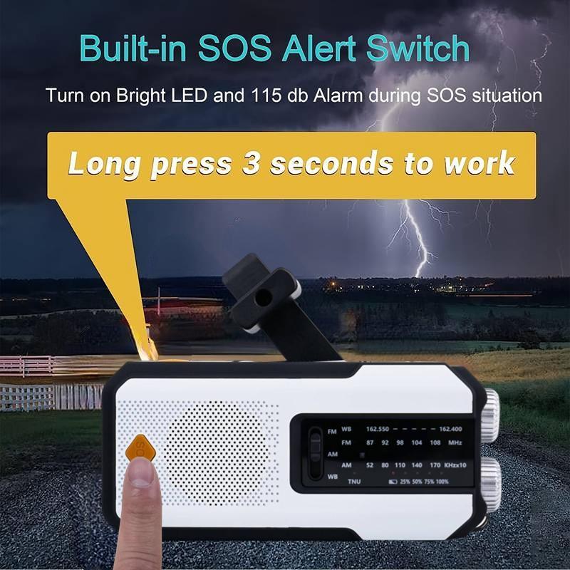 Solar Emergency NOAA Weather Radio, Portable Hand Crank AM FM WB Radio with LED Flashlight & Power Bank & SOS Alarm, 2000mAh Emergency Radio for Smart Phone Charging, Professional Emergency Equipment for Indoor Outdoor Hiking Camping