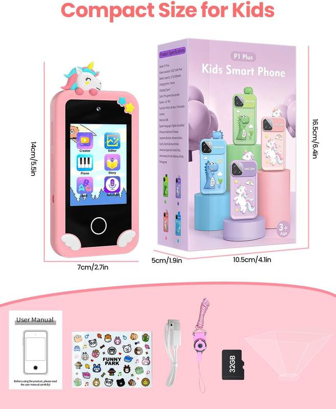 32G Kids Smart Phone, for Girls Boys 3-8 Year Old, Pretend Play Phone Kids Camera Music Player Learning Toy, Christmas Birthday Gifts, 2.8