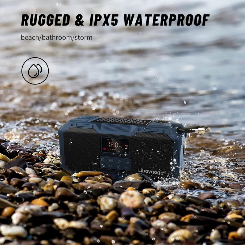 Emergency Radio 10W IPX5 Waterproof Bluetooth Speaker,Portable Digital AM FM Radio with Flashlight Strobe Light,3 Mode Reading Lamp,Hand Crank WB NOAA Weather Solar Radio,4000mAH Cell Phone Charger