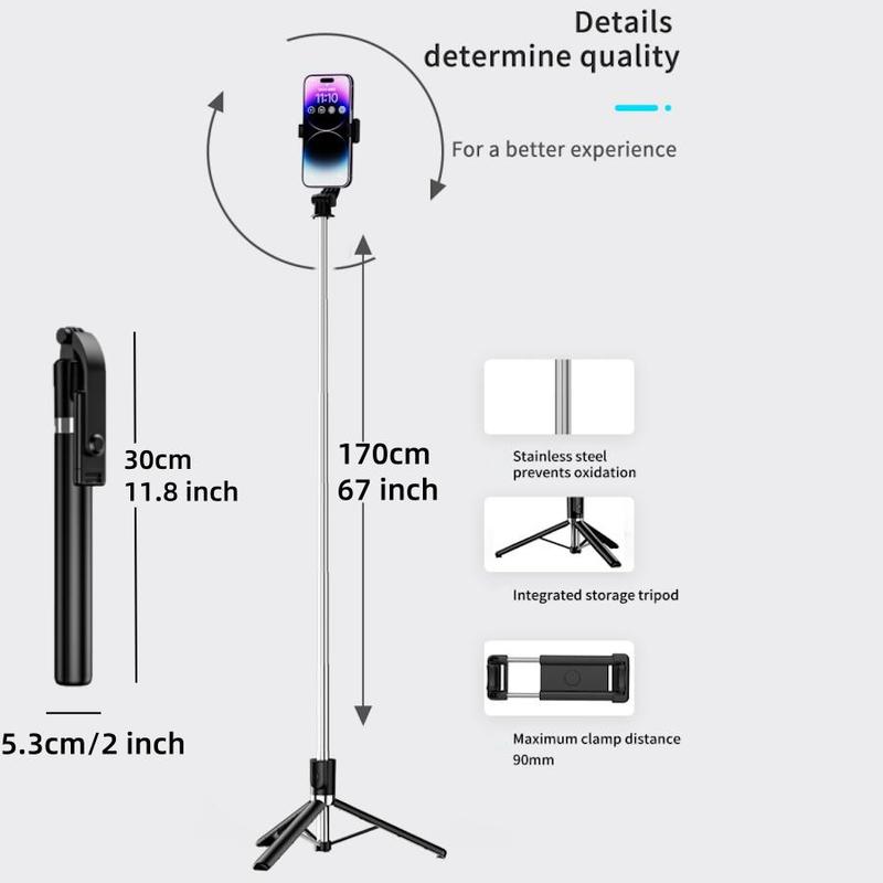 67 Inch Phone Universal Bluetooth-compatible Selfie Stick, Phone Selfie Stick with Remote Control, Portable Foldable Tripod for Live Streaming & Video Recording