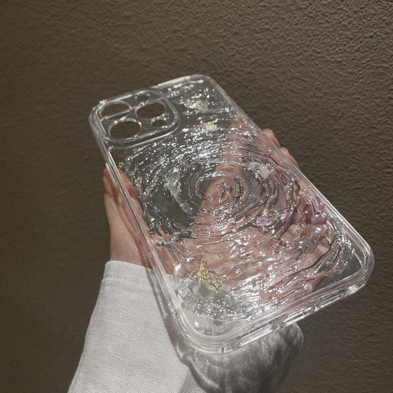 Water Ripple Pattern Clear Phone Case, Creative Handheld Shockproof Decorative Phone Protector Cover, Unique Phone Cases, Phone Accessories Compatible with iPhone 11 Cases iPhone 12 13 14 Pro Max Case iPhone 15 Pro Max Phone Cases