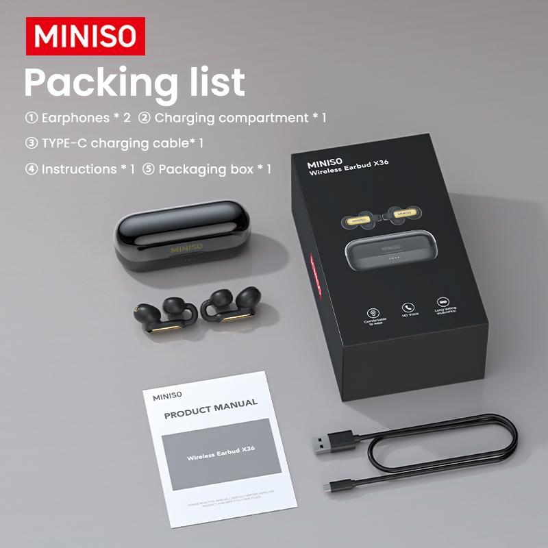 MINISO X36 Wireless Bone Conduction Earphones, Waterproof Earbuds, Bluetooth-compatible Wireless Earbuds for Mobile Phone, Ear Clip Design Running Earphones