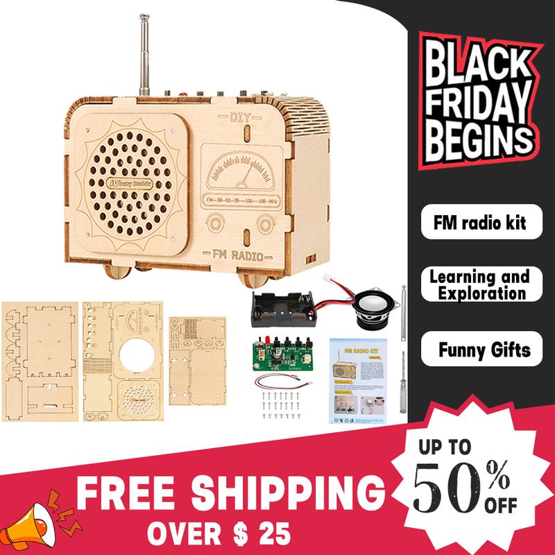   FM Radio Kit. STEM for 8-14yo，DIY Electronic. Gift for teens，Classic Wood. Beginner Set. christmas gift ideas