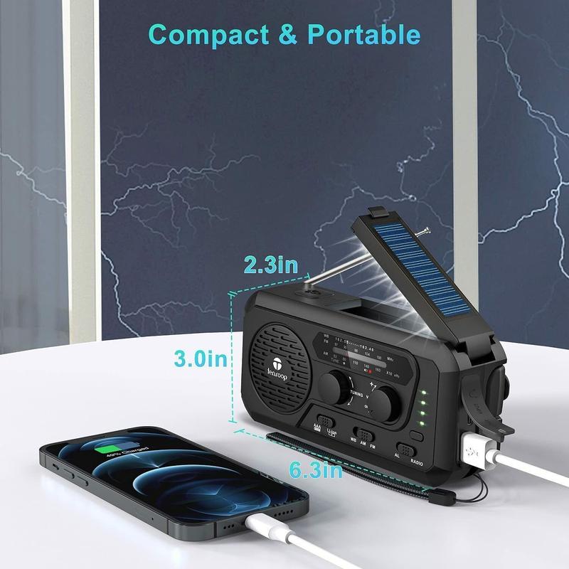 5000mAh Solar Hand Crank Emergency Radio - Portable Weather Radio Black for Outdoor Camping Hiking