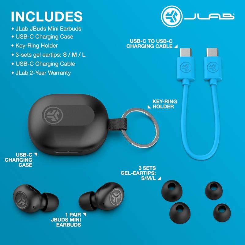 JLab JBuds Mini True Wireless Earbuds, Charging Case, IP55 Sweat Proof, Bluetooth, Be Aware Safety Mode, Customize Sound Controls, Android   iPhone