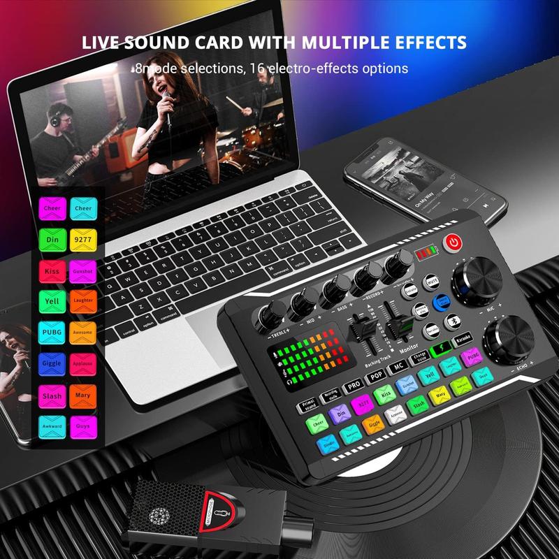 F998 Professional Podcast Equipment Package, 1 Count Wireless Live Audio Equipment, Bluetooth-compatible Audio Podcast Equipment, Game Audio Mixer, Media Audio Mixer, Studio Equipment