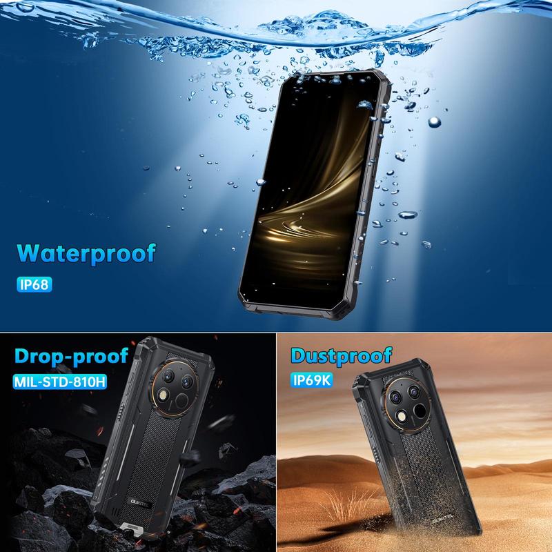 OUKITEL WP28S rugged mobile phone - Android 14, octa-core 16GB+ 128GB expandable 1TB, 10600mAh battery IP68 waterproof mobile phone, 6.52-inch screen, 4G dual SIM card, NFC, OTG, GPS (supports T-Mobile)