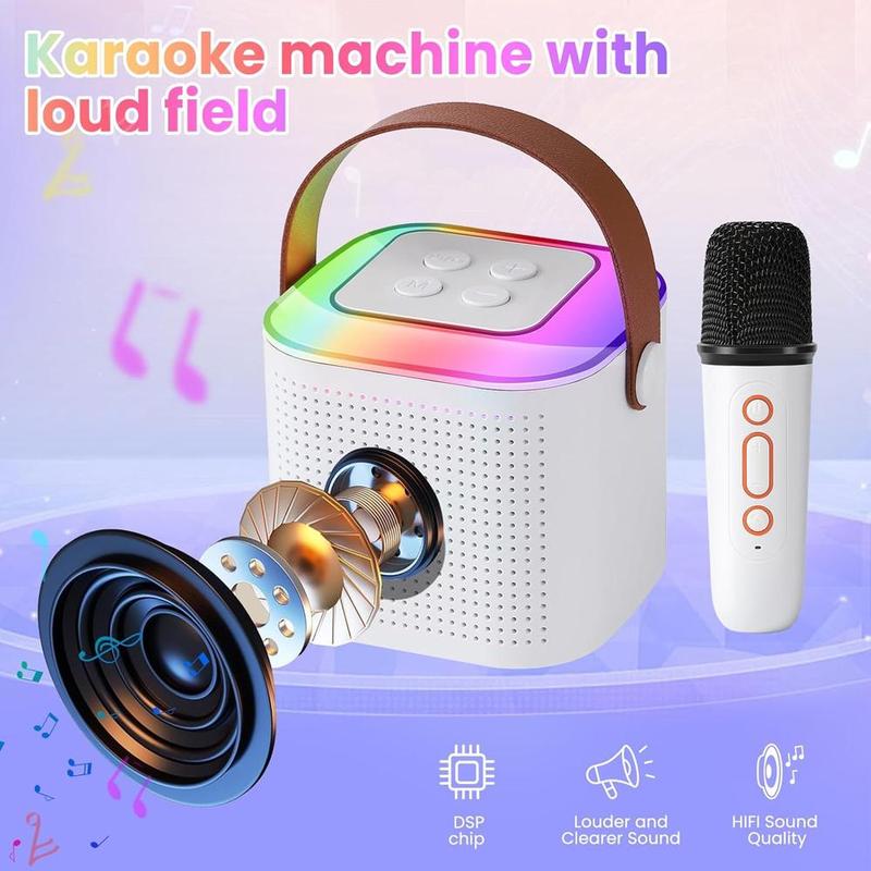 Portable Karaoke Machine with 2 Wireless Microphones, Mini Karaoke Machine with LED Lights, Bluetooth Speaker, Support TF Card, AUX Input Singing Toys for Kids Adults Home Birthday Party (White)