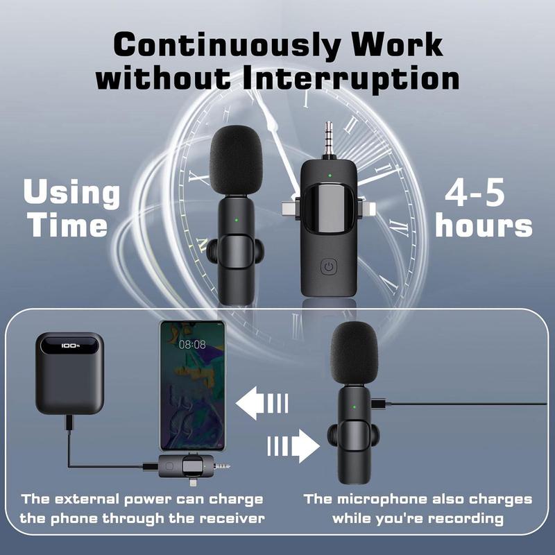 4 in 1 Wireless Lavalier Microphone, USB Rechargeable Wireless Microphone, Professional Wireless Lavalier Lapel Microphone for iPhone Android Phone