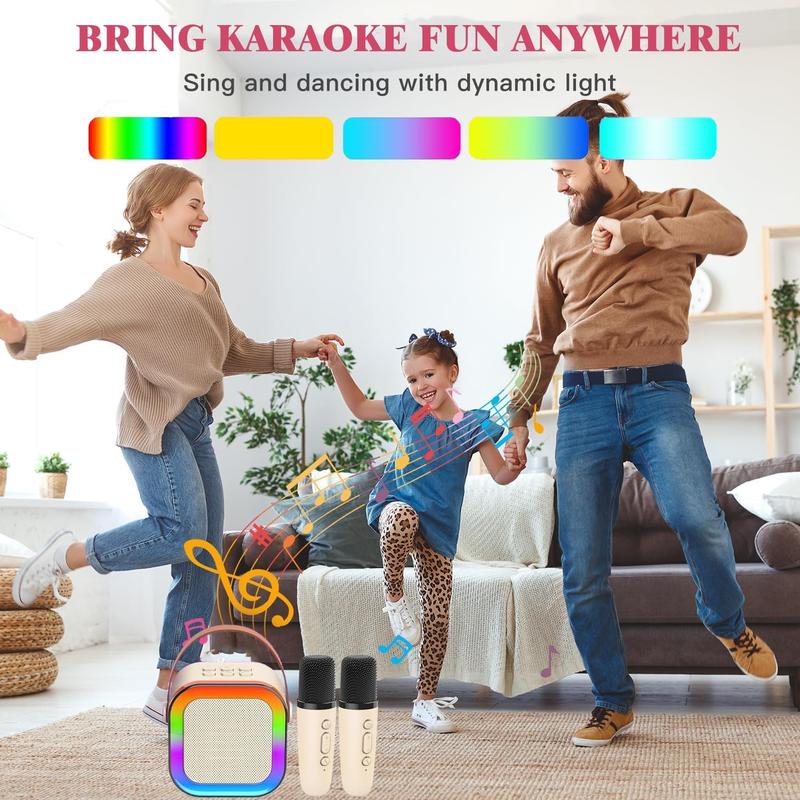 Karaoke Machine for  Adults, Mini Portable  Speaker with 2  Mics and LED Light,5 Variable Voice,for Home Party Birthday Suitable for Girls Boys Ages 3-12+  (Pink)